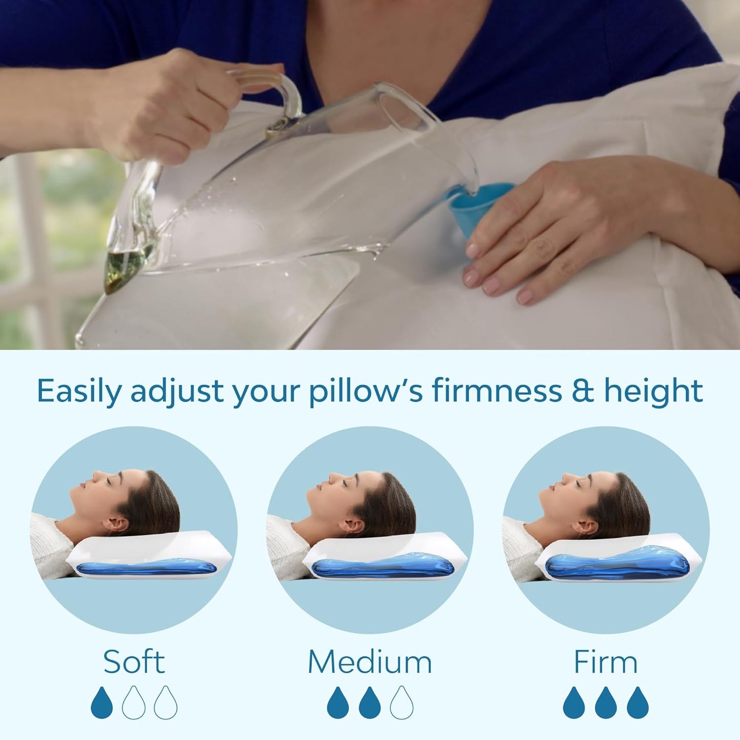 Fiber Water Pillow - Adjustable for Neck Pain Relief, Pillow for Side, Back, and Stomach Sleepers, the Original Inventor of the Water Pillow, Clinically Proven Bed Pillow (2 Packs)