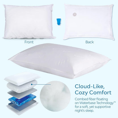 Fiber Water Pillow - Adjustable for Neck Pain Relief, Pillow for Side, Back, and Stomach Sleepers, the Original Inventor of the Water Pillow, Clinically Proven Bed Pillow (2 Packs)