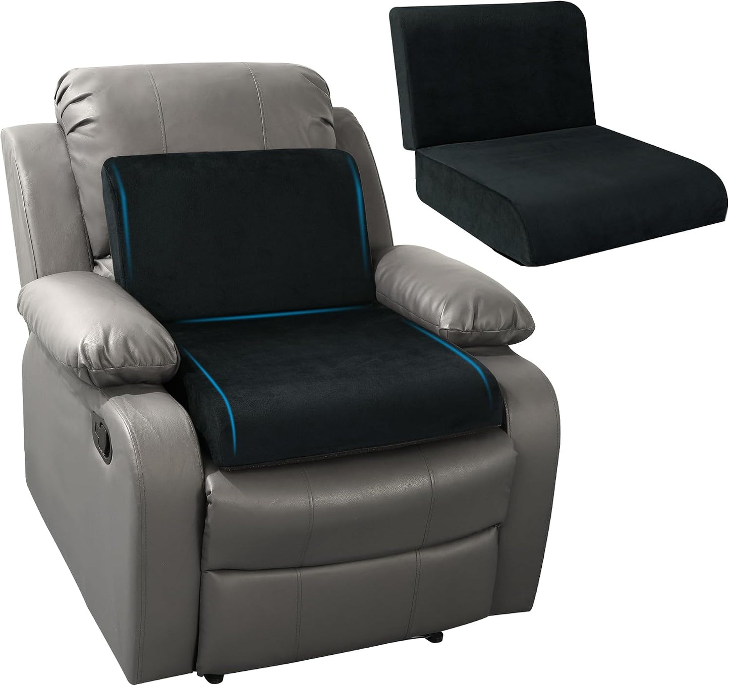 Recliner Seat Cushion with Lumbar Supportive Pillow Extra Large Non-Slip Seat Cushion with Back Support Cushions,Cruve Edge Design for Relief Thighs Pressure, Black