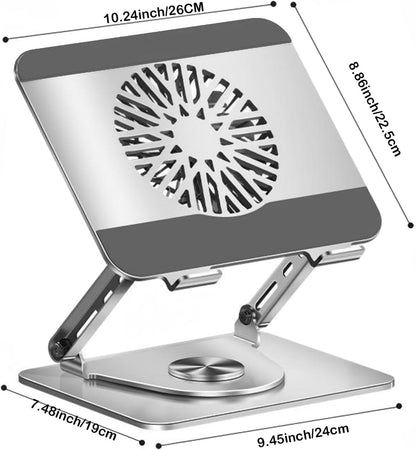 360° Rotating Adjustable Laptop Stand with Cooling Fan, Foldable Dual-Bar Support Height Tilt Angle Cooling Laptop Stand for Desk Pad Laptop Riser Heat Dissipation Stand Fit 10-17.3" Device