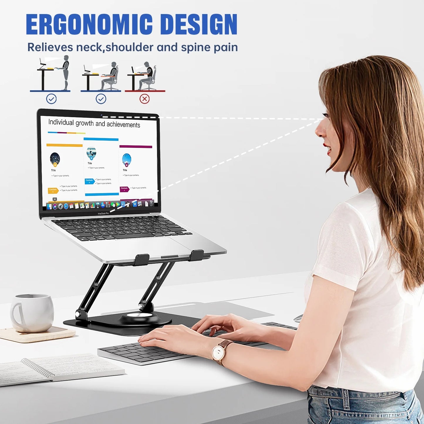 Laptop Stand for Desk,  Aluminium Alloy Adjustable 360° Ergonomic Riser for 10-16" Laptops