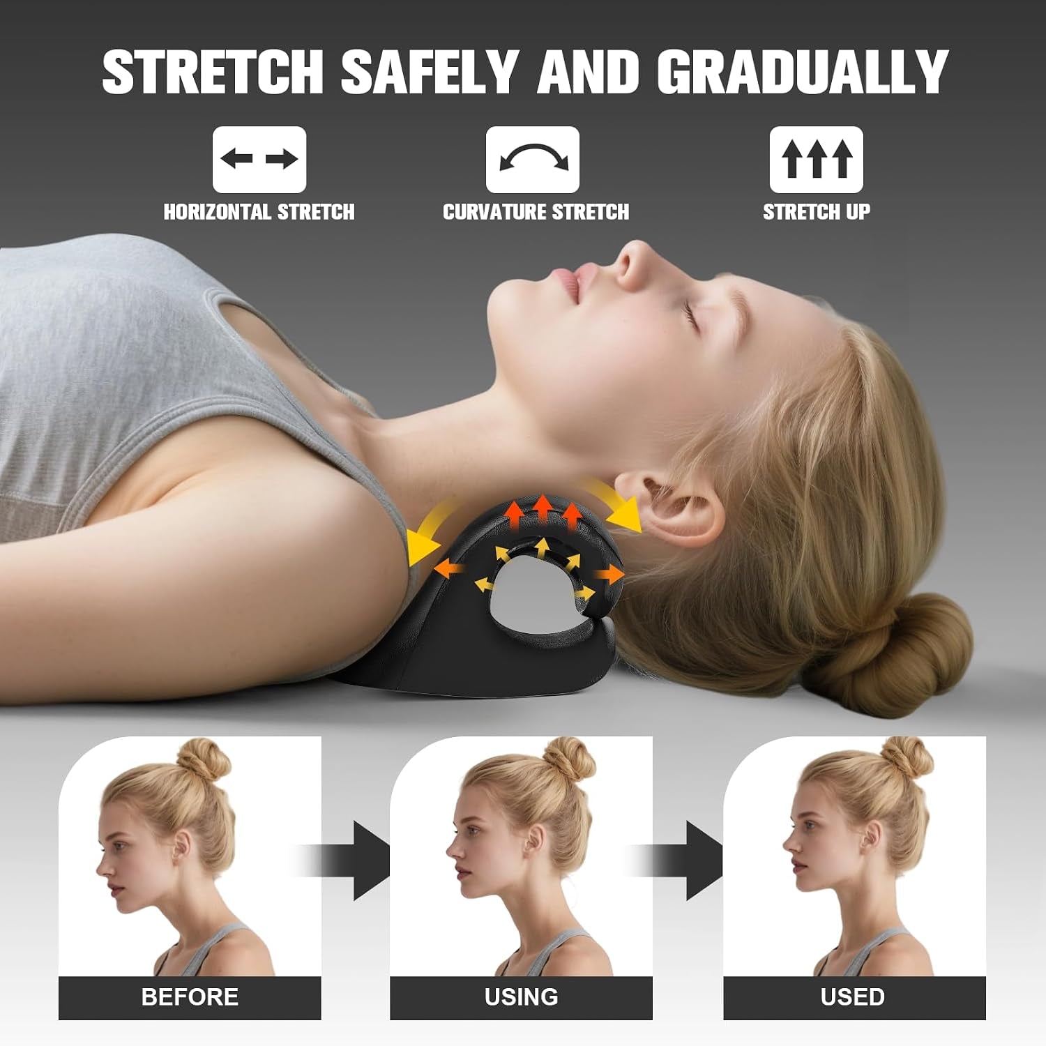 Neck Stretcher & Cervical Traction Pillow, TMJ & Shoulder Relief, Black | 13 Points, Ergonomic, Restores C-Curve. Eases Pain in 10 Mins. Durable Foam, Lightweight & Portable for Home & Office.