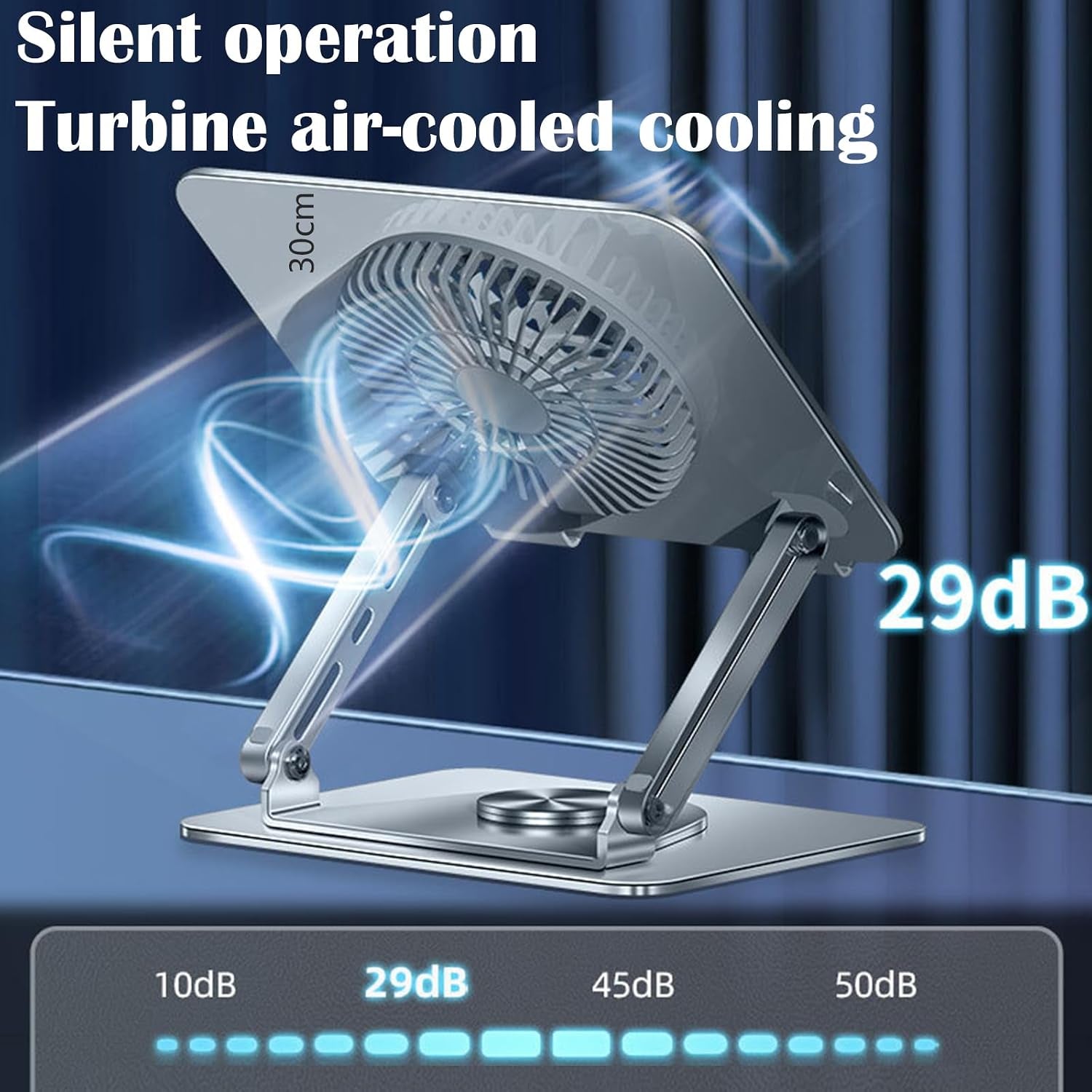 360° Rotating Adjustable Laptop Stand with Cooling Fan, Foldable Dual-Bar Support Height Tilt Angle Cooling Laptop Stand for Desk Pad Laptop Riser Heat Dissipation Stand Fit 10-17.3" Device