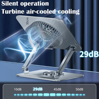 360° Rotating Adjustable Laptop Stand with Cooling Fan, Foldable Dual-Bar Support Height Tilt Angle Cooling Laptop Stand for Desk Pad Laptop Riser Heat Dissipation Stand Fit 10-17.3" Device