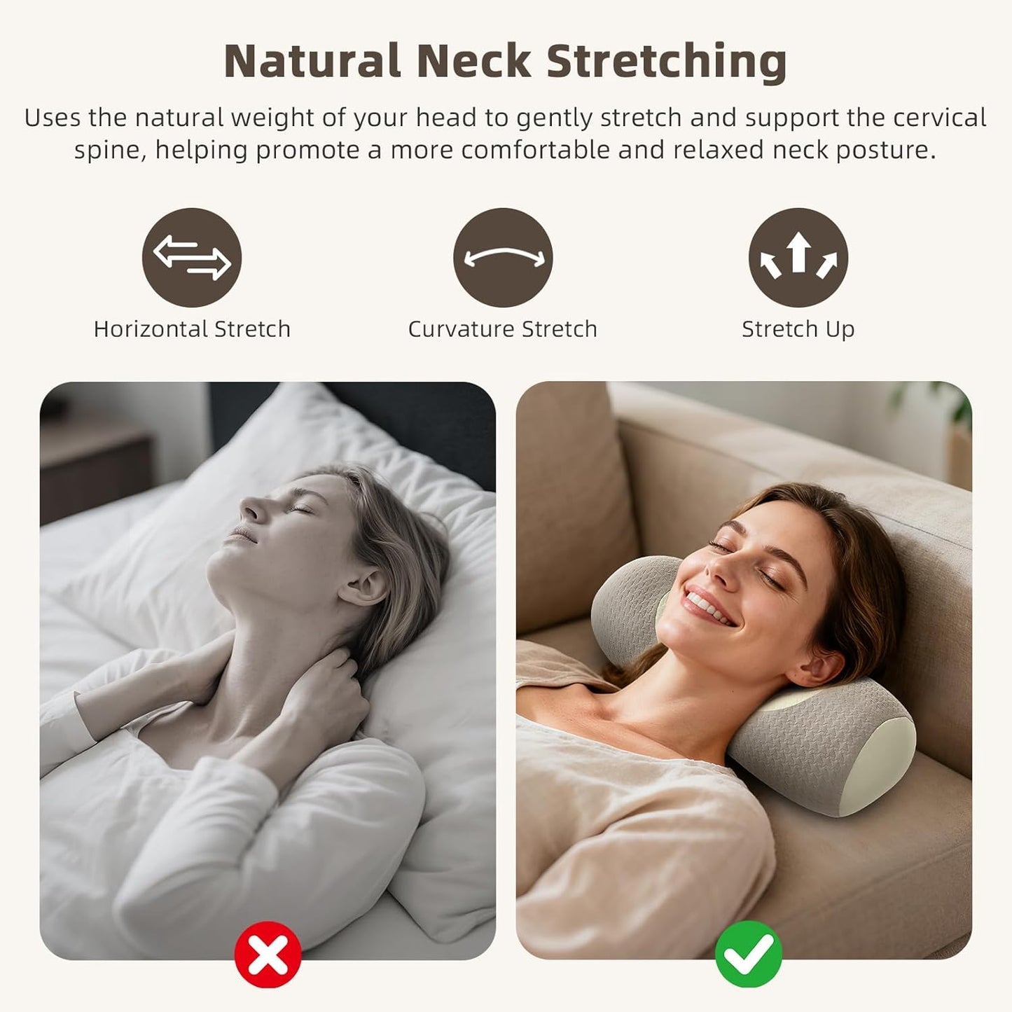 Organic Buckwheat Cervical Neck Pillow, Adjustable Neck Roll for Sleeping, Ergonomic Neck Support Bolster for Side & Back Sleepers, Firm Support Pillow for Neck Pain Relief & Spine Alignment