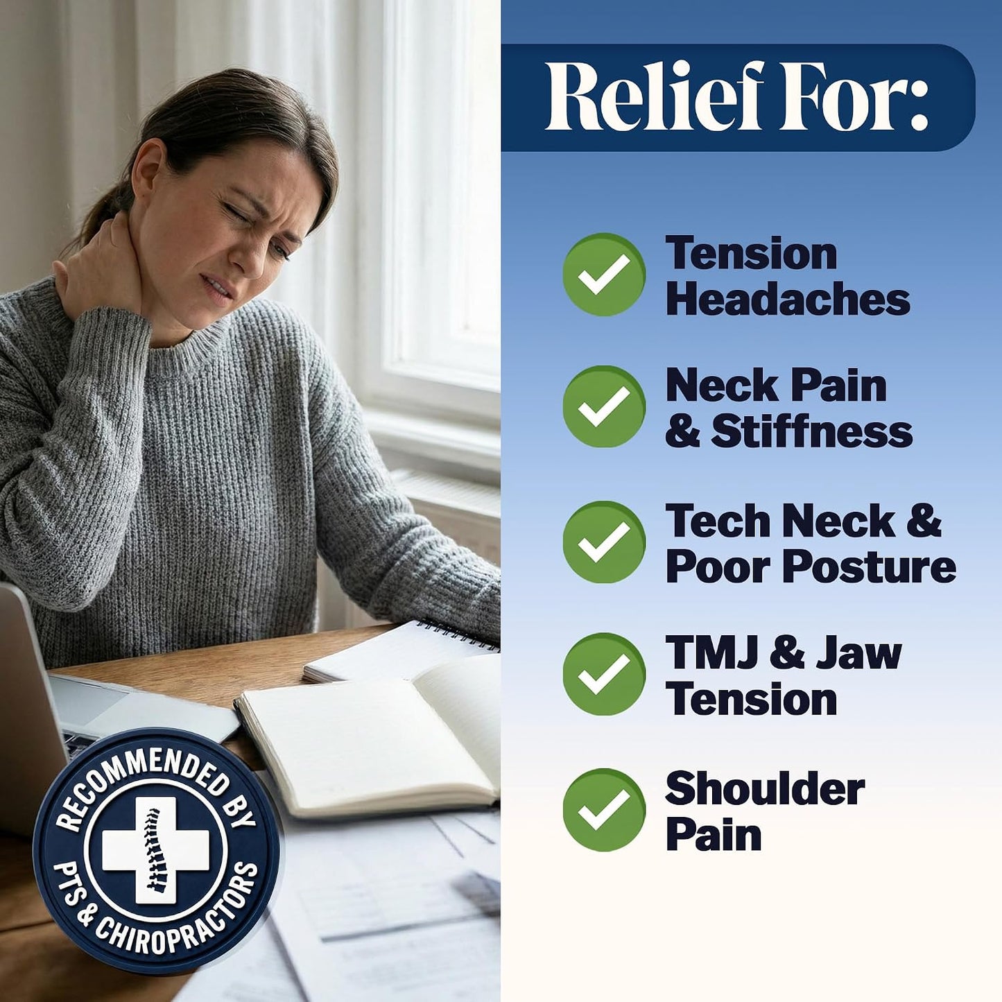 Neck Stretcher, Cervical Traction Device, Removable Washable Sleeve | FSA HSA Eligible, Firm PU Core with 10 Pressure Points, Gentle or Firm Intensity Options, 5-15 Min Daily Use