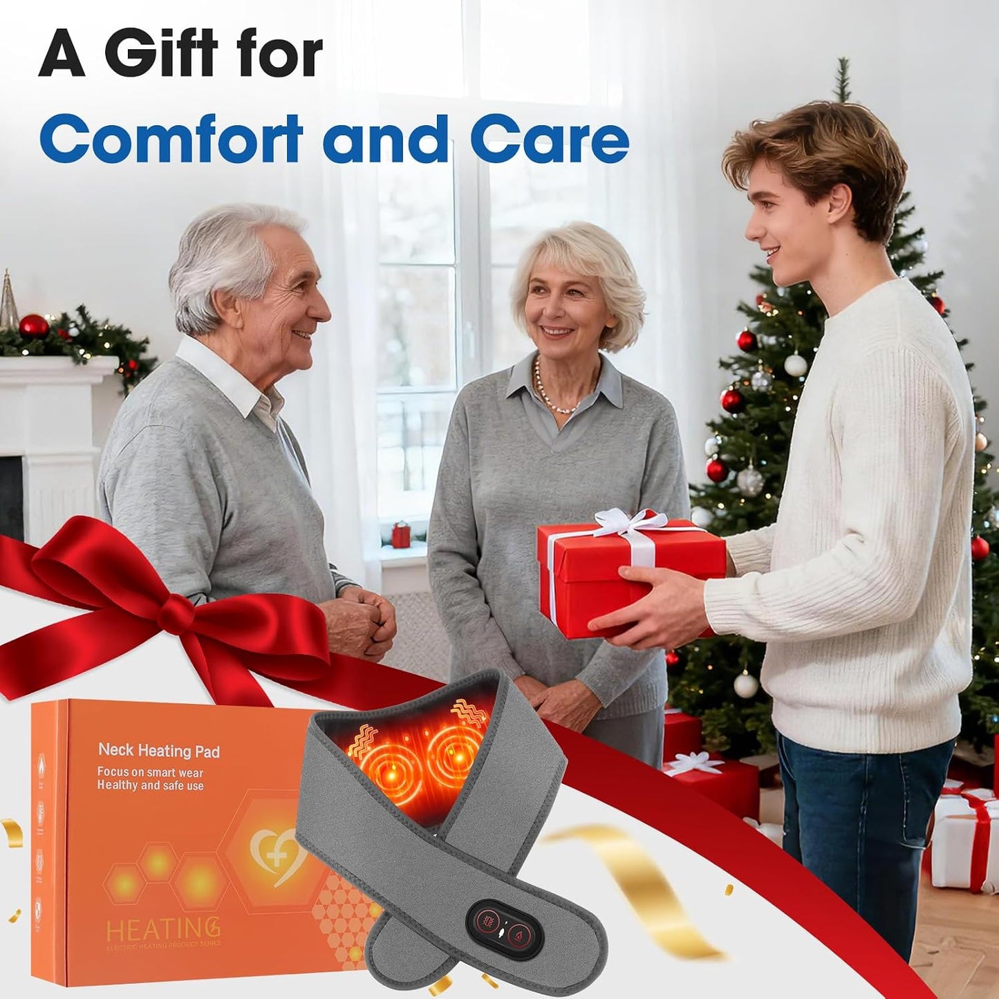 Cordless Neck Heating Pad for Pain, Neck Massager with 660Nm 850Nm Red Light, Neck Heating Pad for Pain Electric, Heated Neck Brace Wrap for Soreness Stiffness Pain Relief