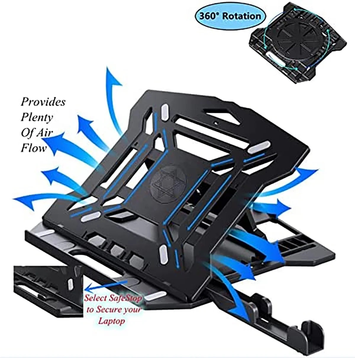 Rotatable Laptop Stand for 10-17" Laptops, Adjustable Height Laptop Riser for Desk, Portable Computer Stands Swivel Laptop Support with Phone Stand, Notebook Mount Holder Macbook Air Pro Lift