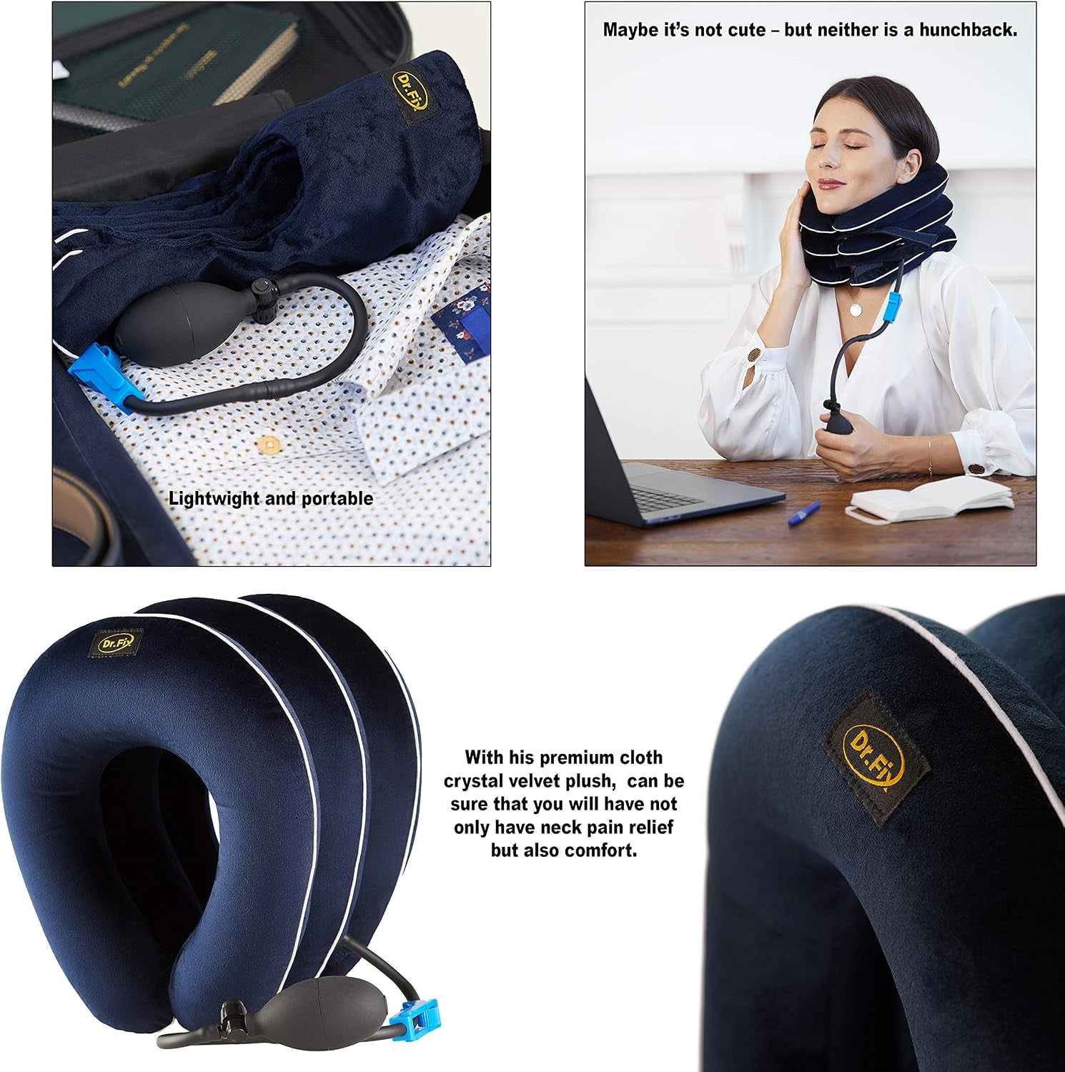 Dr Fix Cervical Neck Traction Device for Instant Neck Pain Relief at Home | Elastic Band (Dark Blue, 12-17)