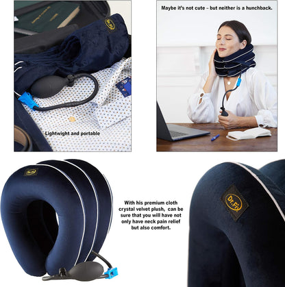 Dr Fix Cervical Neck Traction Device for Instant Neck Pain Relief at Home | Elastic Band (Dark Blue, 12-17)