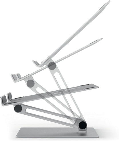Folding Adjustable Laptop and Tablet Stand - Non-Slip Silver Aluminum Mount for 10" to 17" Devices - Portable Design for Convenient Storage