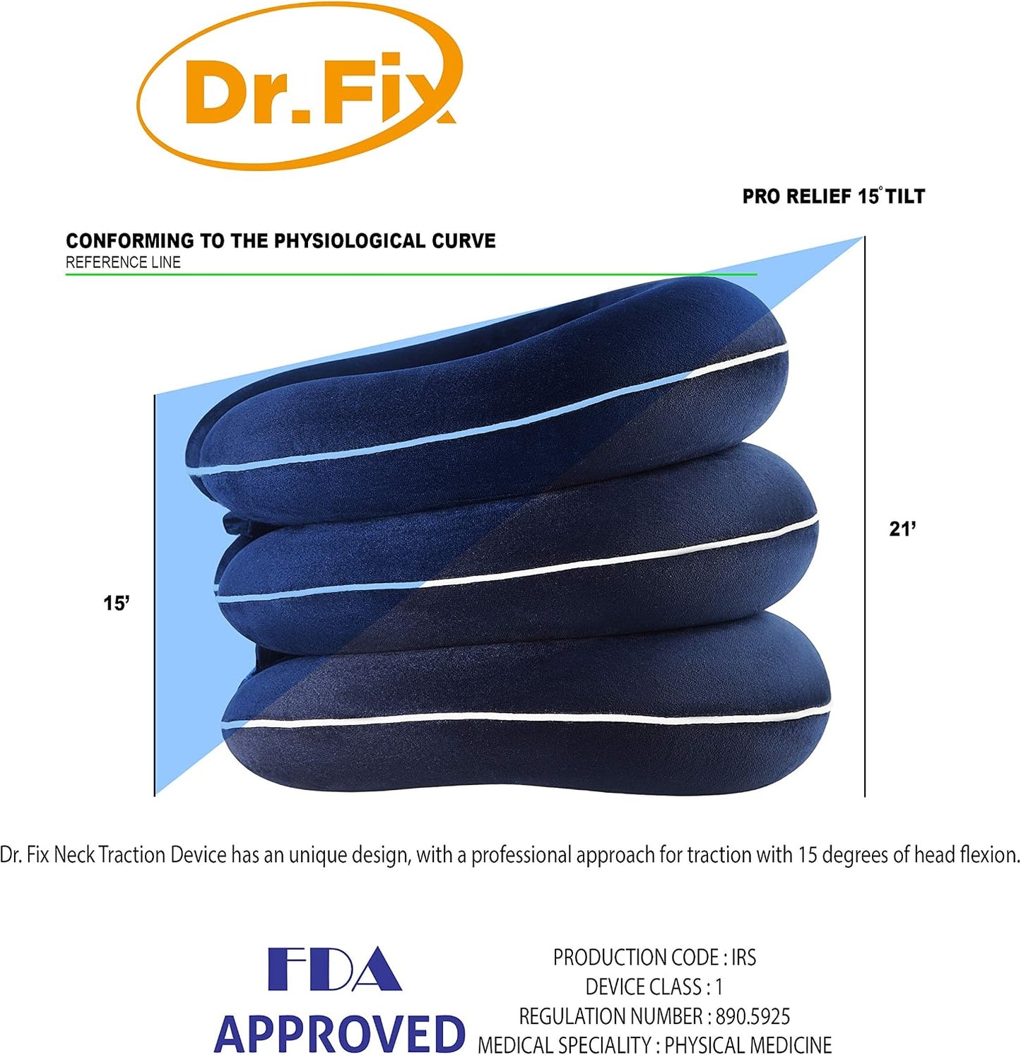 Dr Fix Cervical Neck Traction Device for Instant Neck Pain Relief at Home | Elastic Band (Dark Blue, 12-17)