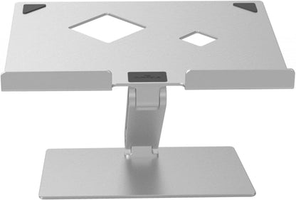 Folding Adjustable Laptop and Tablet Stand - Non-Slip Silver Aluminum Mount for 10" to 17" Devices - Portable Design for Convenient Storage