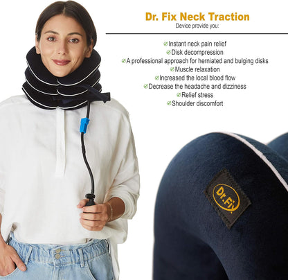 Dr Fix Cervical Neck Traction Device for Instant Neck Pain Relief at Home | Elastic Band (Dark Blue, 12-17)
