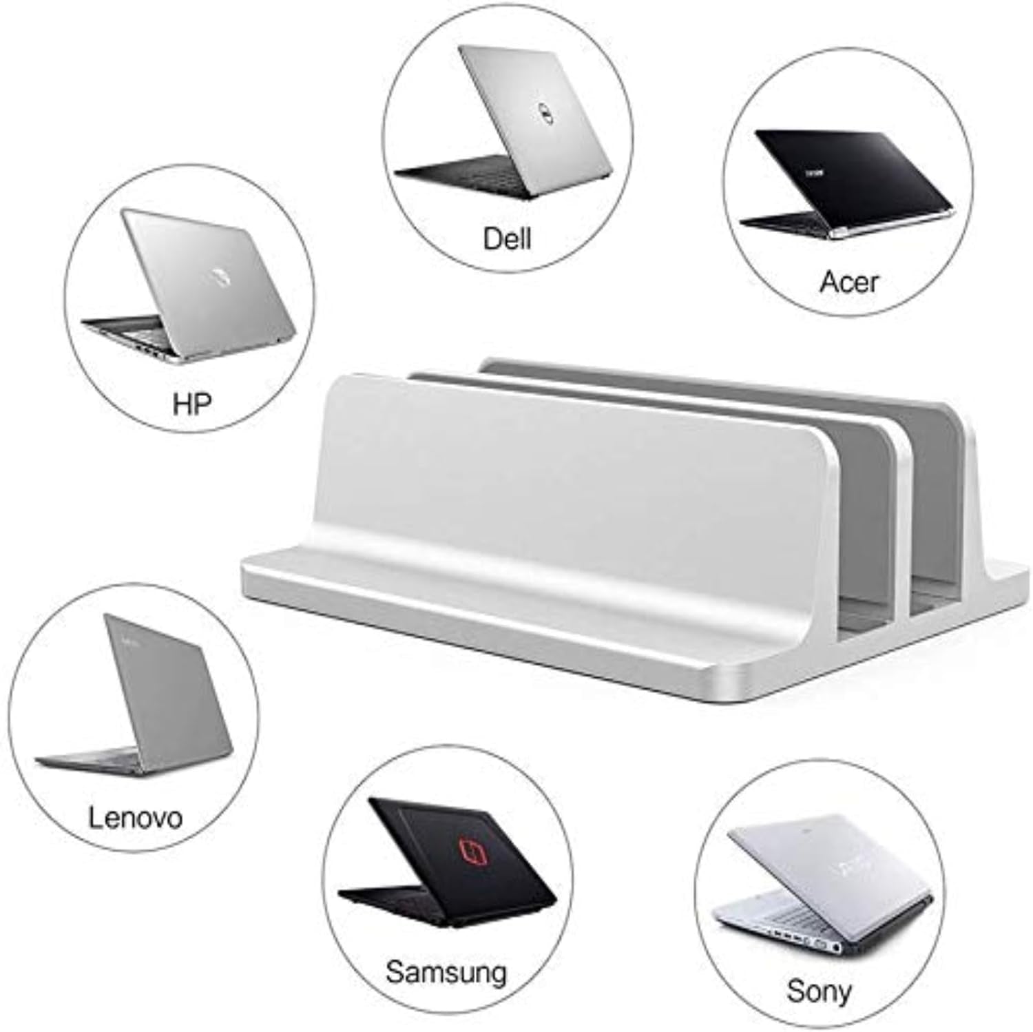 Universal Laptop Vertical Stand, Dual Desktop Adjustable Notebook Stand (Up to 17.3 Inches) for Samsung/Hp/Dell/Chrome Book Laptops (Silver)