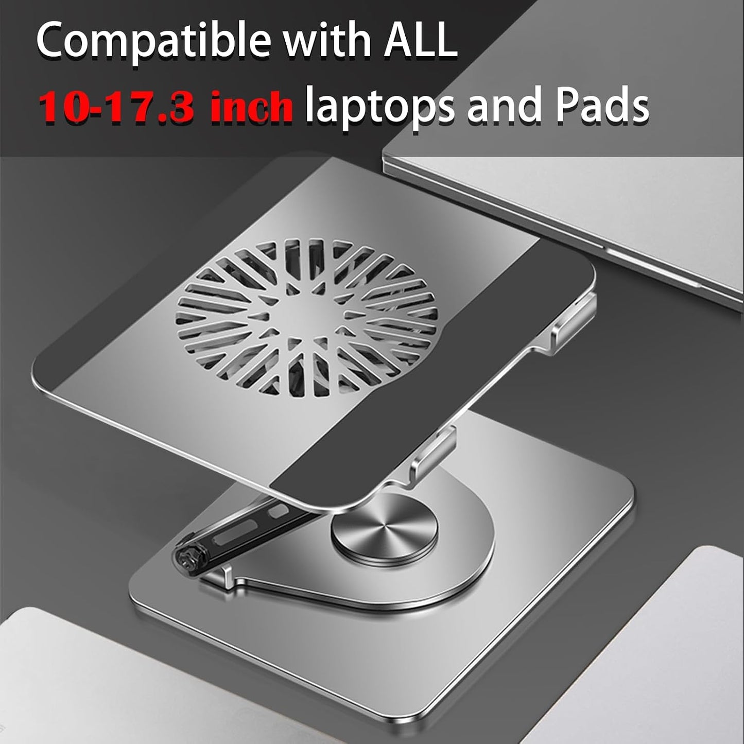 360° Rotating Adjustable Laptop Stand with Cooling Fan, Foldable Dual-Bar Support Height Tilt Angle Cooling Laptop Stand for Desk Pad Laptop Riser Heat Dissipation Stand Fit 10-17.3" Device