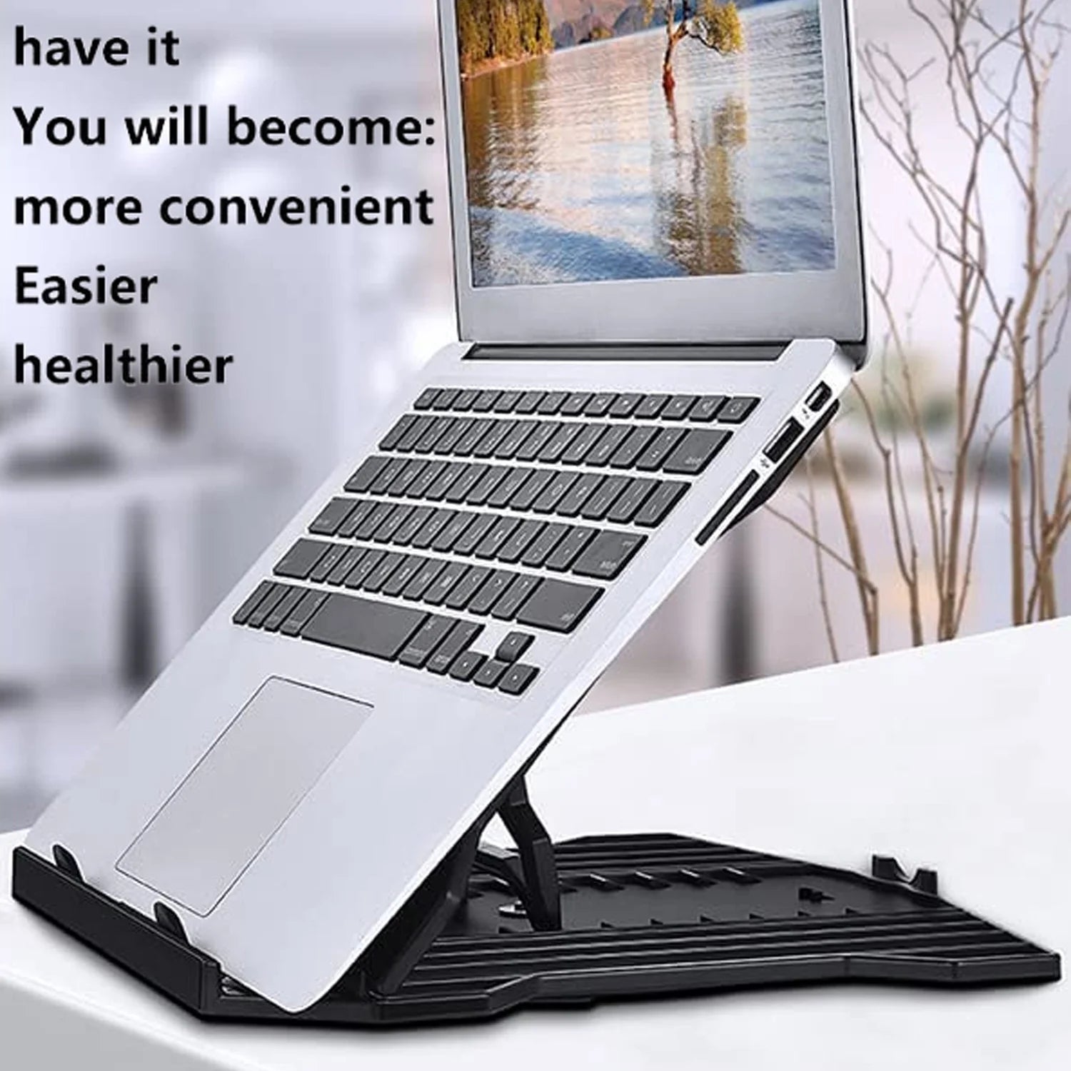 Rotatable Laptop Stand for 10-17" Laptops, Adjustable Height Laptop Riser for Desk, Portable Computer Stands Swivel Laptop Support with Phone Stand, Notebook Mount Holder Macbook Air Pro Lift