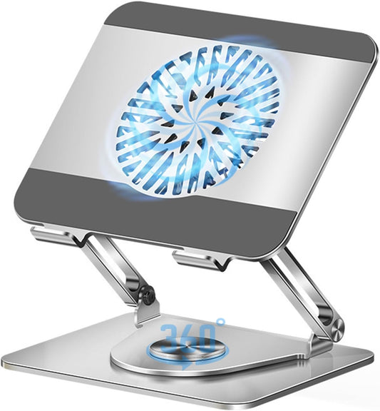 360° Rotating Adjustable Laptop Stand with Cooling Fan, Foldable Dual-Bar Support Height Tilt Angle Cooling Laptop Stand for Desk Pad Laptop Riser Heat Dissipation Stand Fit 10-17.3" Device