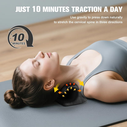 Neck Stretcher & Cervical Traction Pillow, TMJ & Shoulder Relief, Black | 13 Points, Ergonomic, Restores C-Curve. Eases Pain in 10 Mins. Durable Foam, Lightweight & Portable for Home & Office.