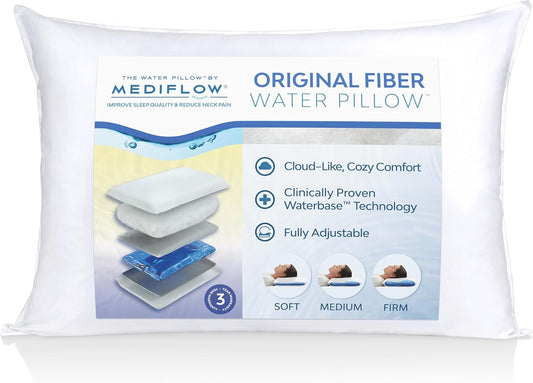 Fiber: the First & Original Water Pillow, Clinically Proven to Reduce Neck Pain & Improve Sleep. Therapeutic, Ideal for People Looking for Proper Neck Support