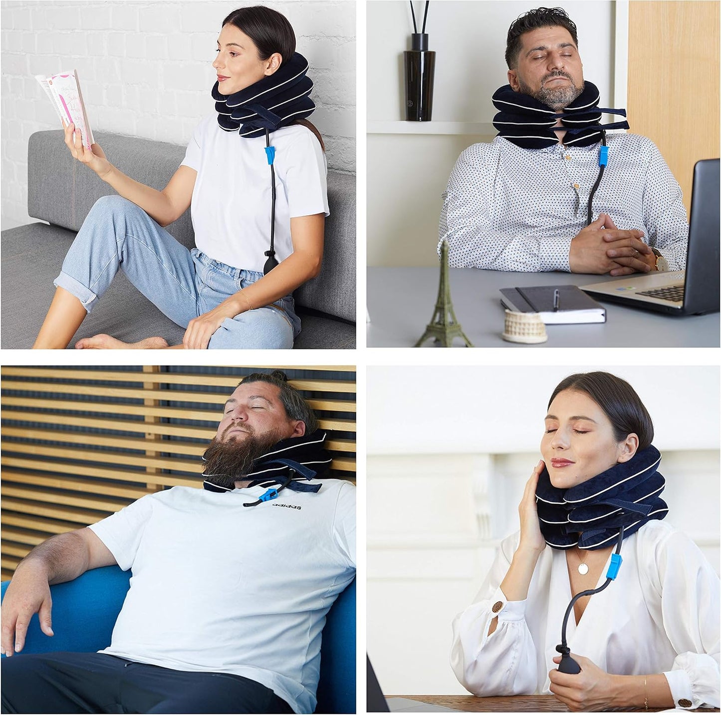 Dr Fix Cervical Neck Traction Device for Instant Neck Pain Relief at Home | Elastic Band (Dark Blue, 12-17)