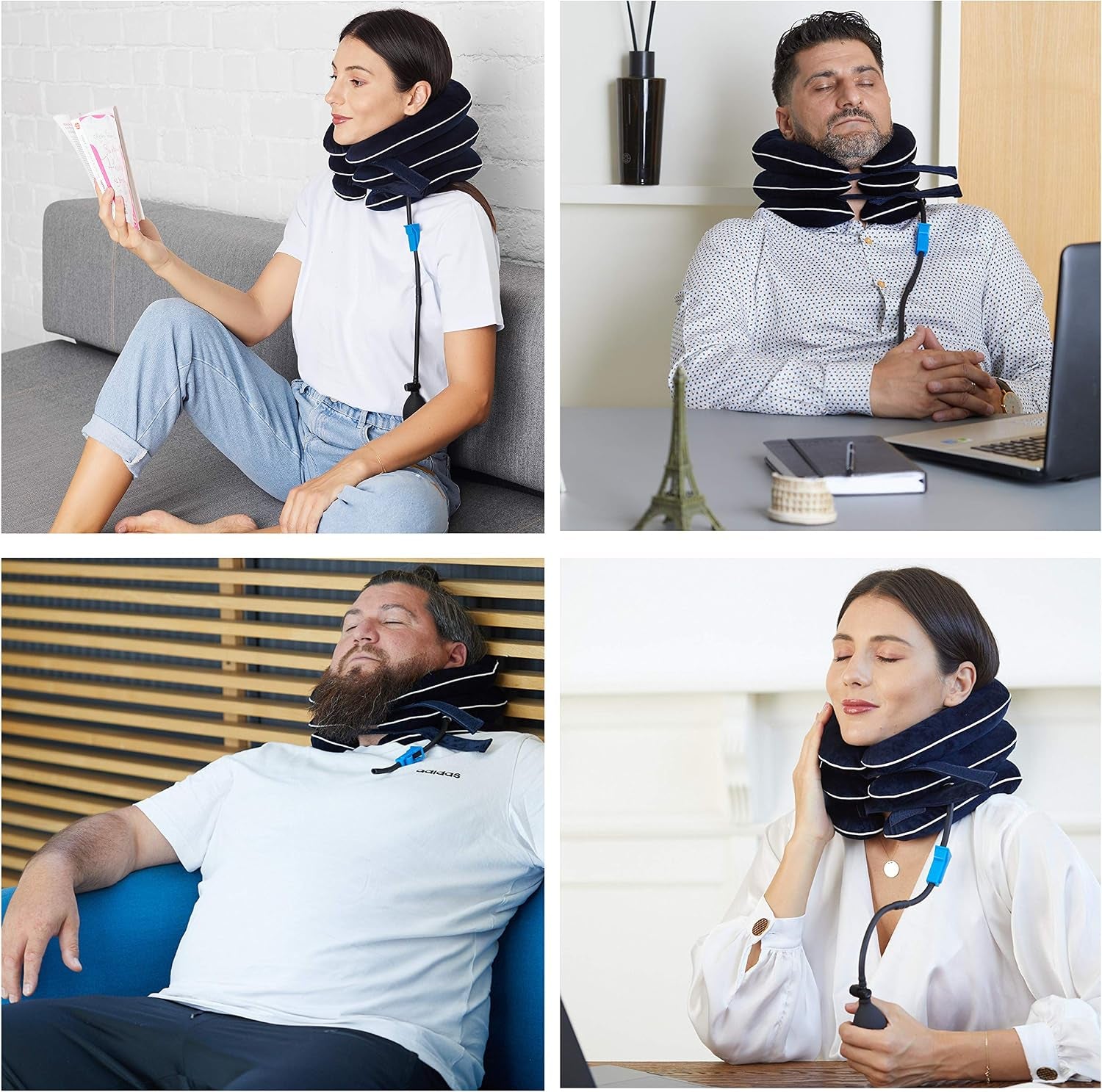 Dr Fix Cervical Neck Traction Device for Instant Neck Pain Relief at Home | Elastic Band (Dark Blue, 12-17)