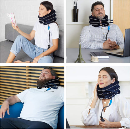 Dr Fix Cervical Neck Traction Device for Instant Neck Pain Relief at Home | Elastic Band (Dark Blue, 12-17)