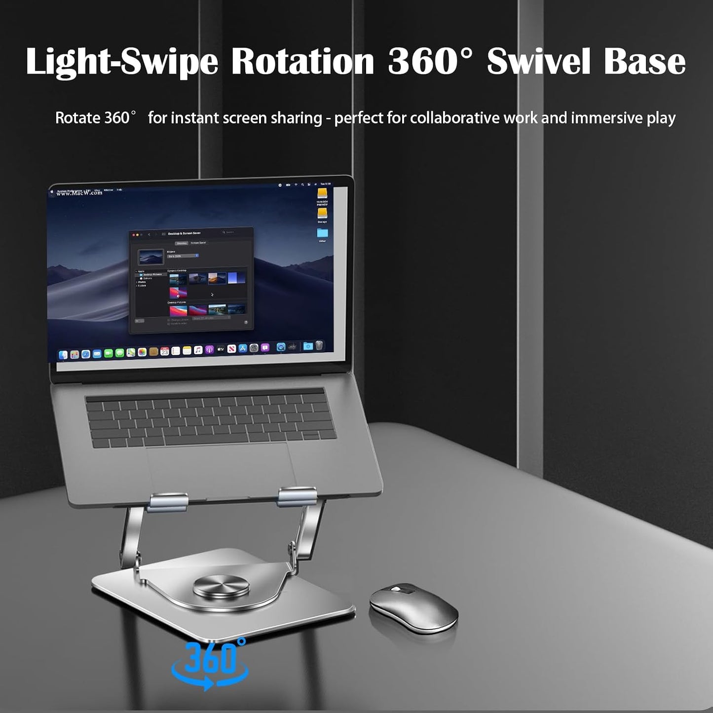360° Rotating Adjustable Laptop Stand with Cooling Fan, Foldable Dual-Bar Support Height Tilt Angle Cooling Laptop Stand for Desk Pad Laptop Riser Heat Dissipation Stand Fit 10-17.3" Device