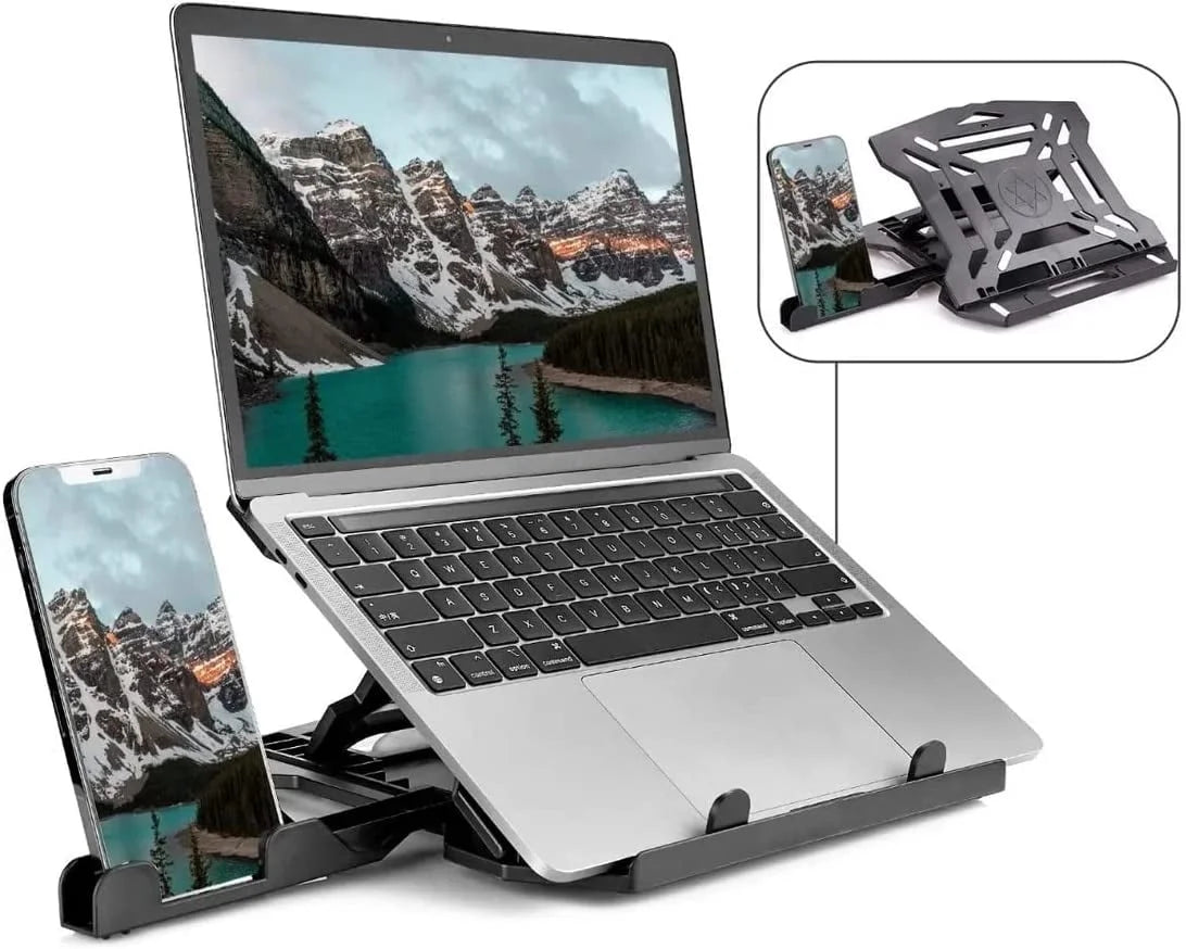 Rotatable Laptop Stand for 10-17" Laptops, Adjustable Height Laptop Riser for Desk, Portable Computer Stands Swivel Laptop Support with Phone Stand, Notebook Mount Holder Macbook Air Pro Lift