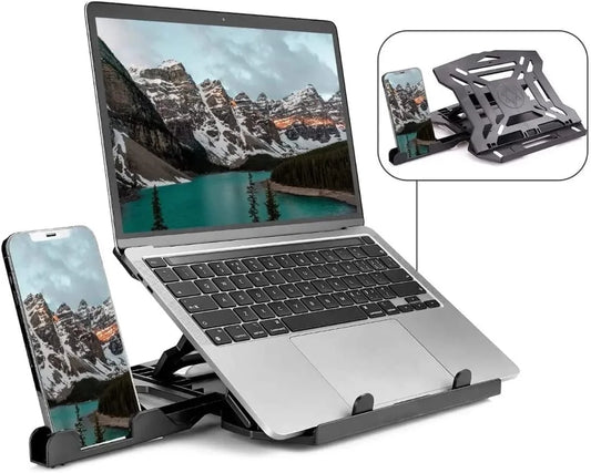 Rotatable Laptop Stand for 10-17" Laptops, Adjustable Height Laptop Riser for Desk, Portable Computer Stands Swivel Laptop Support with Phone Stand, Notebook Mount Holder Macbook Air Pro Lift