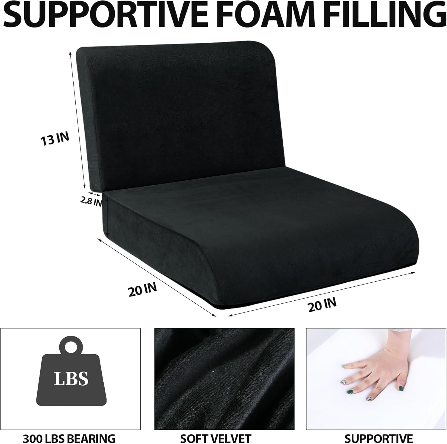 Recliner Seat Cushion with Lumbar Supportive Pillow Extra Large Non-Slip Seat Cushion with Back Support Cushions,Cruve Edge Design for Relief Thighs Pressure, Black
