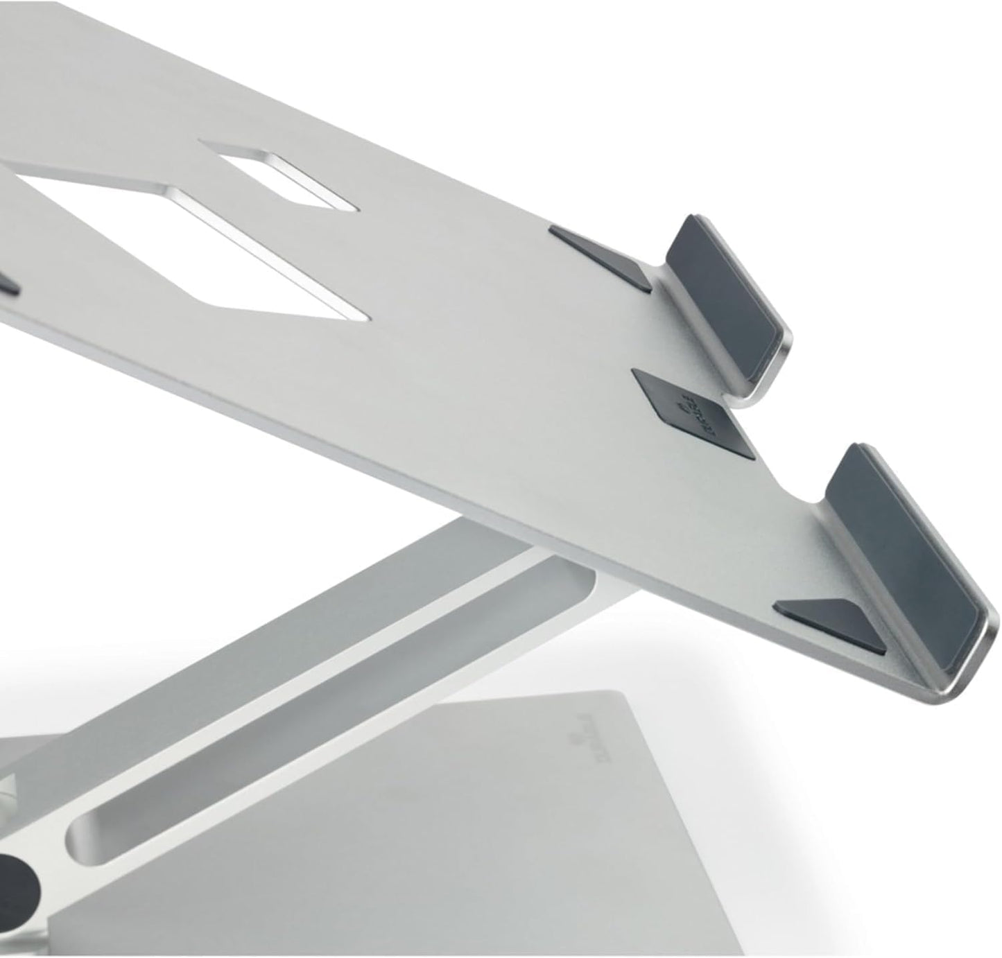 Folding Adjustable Laptop and Tablet Stand - Non-Slip Silver Aluminum Mount for 10" to 17" Devices - Portable Design for Convenient Storage